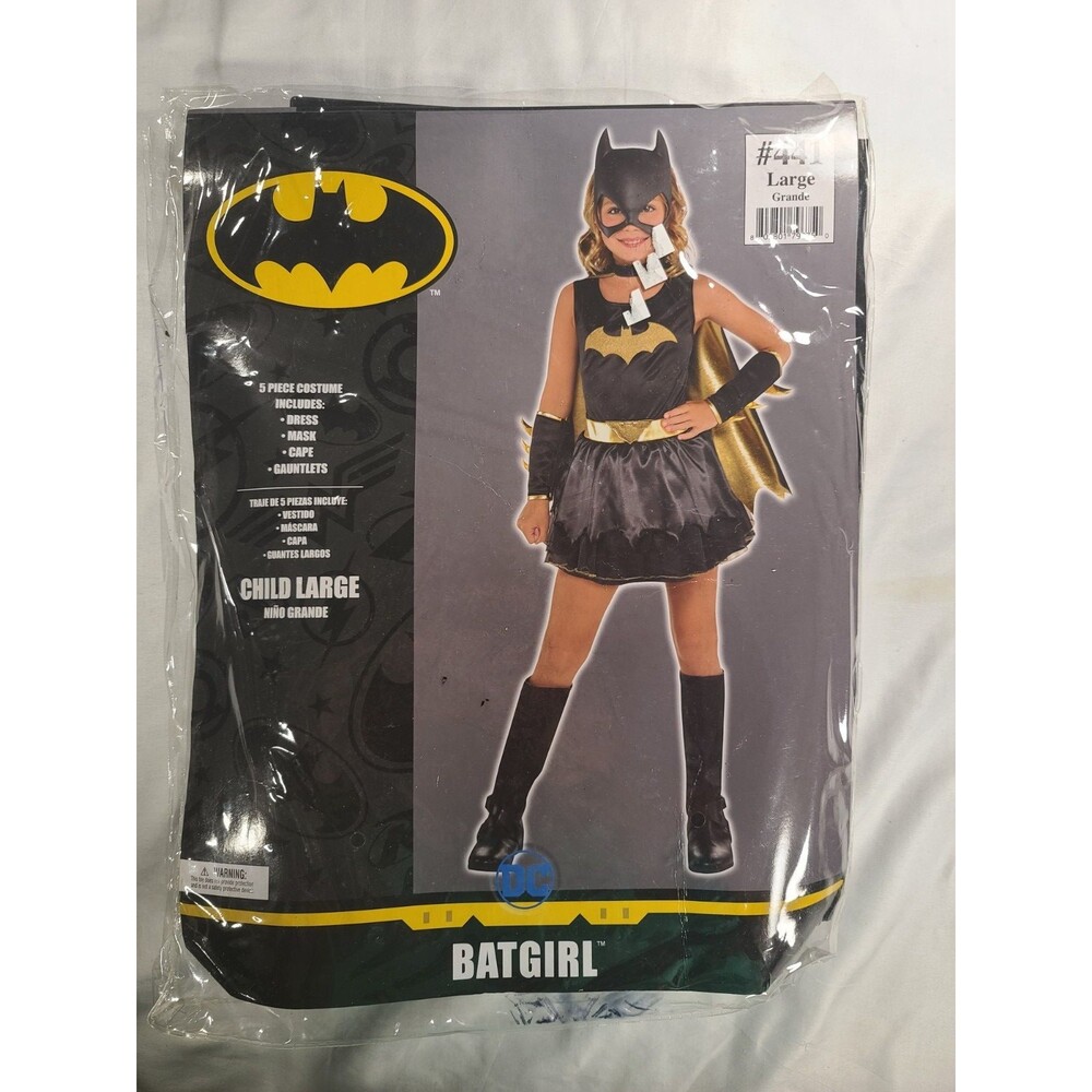 DC Batgirl Costume Child Large 12-14 5 Piece Dress Mask Cape Gauntlets